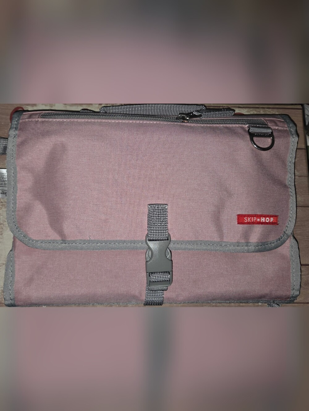 Skip Hop Pink & Gray Pronto Signature Travel Baby Changing Pad With Wipe Holder